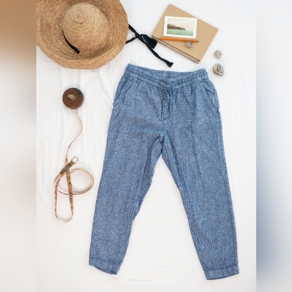Dark Blue Linen Drawstring Pant Old Navy